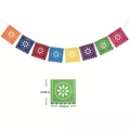 Detail of colorful felt Mexican Papel Picado banner with hollow floral patterns and dimensions - Colorful Square Garland B