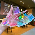 Porte-clés mini sac à main avec paillettes liquides, perles lumineuses et grelot - Style Fermoir Mousqueton / Style de sac à main à perles lumineuses (Mélange aléatoire)