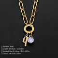 14K gold plated stainless steel necklace with initial q and sparkly zircon pendant - Lowercase q