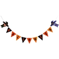 Halloween party banner with orange and black swallowtail flags and witch figurines - Halloween Witch Banner