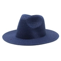 Sombrero fedora de paja azul oscuro clásico para verano con textura tejida fina - Estilo Liso / Azul marino