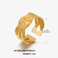 Anillo ajustable de acero inoxidable dorado con un elegante diseño de textura trenzada - US 7 / Estilo tejido geométrico (ZN091) / Dorado