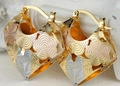 Three-tone heart earrings with gold, rose gold, and silver finishes with filigree - Tricolor Heart Vortex