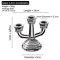Three-arm glass candle holder for home decor with 13cm height and 9cm base diameter - Three-arm Glass Candle Holder / Clear