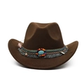 Dark brown wool felt western cowboy hat with turquoise beads and tassel decoration - One Size 58cm / Tassel Decor / Coffee