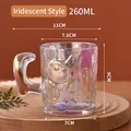 260ml iridescent 3D rabbit glass cup in rainbow finish with detailed size specifications - Iridescent Rabbit