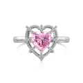 S925 sterling silver ring with vibrant pink heart-shaped gemstone and cubic zirconia - Pink-DY121053