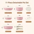 Pink 11-piece cookware set with removable handles and non-stick ceramic coating - 11-Piece Set (Sakura Pink)