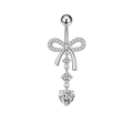 Piercing para el ombligo de plata con lazo y corazón de circonita transparente - Plata-Diamante de Imitación Blanco