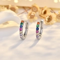 Elegant s925 silver hoop earrings featuring a rainbow gradient of multi-colored cubic zirconia - Silver
