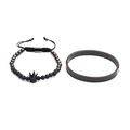 Herren Armband-Set mit römischen Ziffern, blauer Krone und mattschwarzen Perlen - Blauer Zirkonia Schwarz-Set