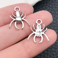 Pair of vintage silver spider charms for DIY jewelry making on fingertip - Mini Spider 14x17mm