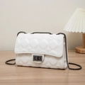 White quilted crossbody bag with metal chain strap and rectangular lock in PU leather - Small Diamond Quilted / White