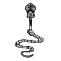 Detail of black skull and snake navel ring with sparkling white cubic zirconia stones - Black Snake White Rhinestone Belly Ring (2311110032)