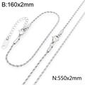 Ensemble bijoux chaîne corde en acier inoxydable argenté avec collier et bracelet 2mm - Largeur 2mm (Collier 50cm+Bracelet 16cm) / Argenté