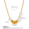 Gouden hartvormige hanger ketting met witte faux parels en roestvrijstalen ketting - Goud (Witte Parel)