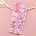 12-grid storage box with pink and purple holographic heart and butterfly nail art sequins - T-359 (Pink Purple Holographic)