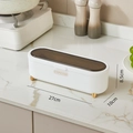 White kitchen cutlery storage box with brown lid and gold feet, 27x10x8.5cm size - Countertop Style / Moonlight White