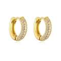 18K gold plated hoop earrings with micro-p镶 pave zircon in a vintage geometric style - Three Rows Zirconia Hoop