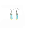 Detail of hexagonal opal column earrings with silver hollow textured metal hooks - Opal