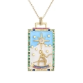 Collier tarot doré avec pendentif étoile en émail coloré et zircons brillants - L'Étoile (Bleu & Blanc)