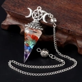 Triple moon resin pendulum pendant with layered chakra colored stones and star symbol - Rainbow Stone