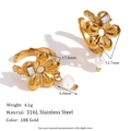 Manchette d'oreille fleur or 18K en acier 316L avec perle blanche et gemme cristalline - Ear Cuff Fleur Mignonne avec Strass et Perle - Or