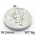 Silver vintage angel relief round pendant, 24mm diameter and 9g weight charm - Steel Color Little Angel 24mm (KLJ5916-Z)