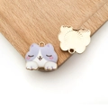 Cute purple and white enamel cat pendant with golden metal base for jewelry making - Purple Cat