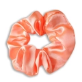 Satin coral pink scrunchie with a glossy silk-like finish and soft pleated design - Coral Pink