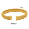 Polished gold 10mm stainless steel tubogas spring cuff bracelet with flat round ends - Gold Color 10mm (SZ44)