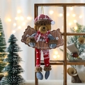 Plush Christmas bear ornament with a wooden sign on a festive tree background - Bear Style / 16*23cm