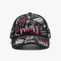 Casquette baseball noire style urbain avec imprimés graffiti colorés et lettres - Réglable / Noir Rouge (25A387)