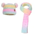 Conjunto de invierno 3 piezas arcoíris con gorro y bufanda en punto degradado de colores - Macarrón (Set de 2 piezas)