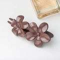 Glossy brown double flower hair clip with a vintage U-shaped design for women's styling - Dark Coffee