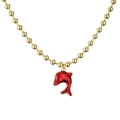 Golden beaded chain necklace featuring a transparent red dolphin pendant in ocean style - Red