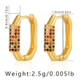 Golden rectangular huggie earrings with colorful zircon stones in a 1.6cm size - Gold Multi-Color Zirconia Rectangle Style (KE0784)