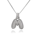 Close-up of silver letter M pendant with micro-pave zircons on a box chain necklace - Letter M (DX34-M)