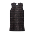 Abito mini smanicato in tweed nero e rosa con motivo a quadri testurizzato su sfondo bianco - S / A quadri