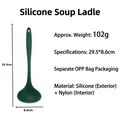 Dark green food-grade silicone soup spoon with long handle and dimensions 29.5cm by 8.6cm - Large (Thick) / Dark Green