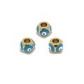 Three 8mm golden stainless steel evil eye beads with sky blue enamel for DIY bracelets - Gold Base Blue