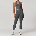 Ensemble de yoga sans couture gris anthracite pour femme avec legging taille haute - S / Haut Et Bas / Ensemble deux pièces (Soutien-gorge + Pantalon) / Gris clair