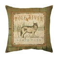 Linen pillow cover with vintage wolf river print and green plaid pattern on the sides - Style 2