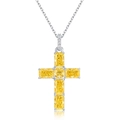 Collana in argento sterling S925 con ciondolo a croce e diamanti gialli rettangolari - Solo Ciondolo (Senza Catena)