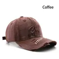 Vintage baseballpet van gewassen katoen in koffiebruin met STREET-borduurwerk en gaten - Bruin