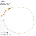 Detail of 18k gold plated 304 stainless steel chain with white pearl beads and 5cm extender - Fine Chain Pearl Style (S-N595)