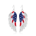 Detail of silver angel wing earrings with American flag enamel and red white blue stars - Style 11-Star and Stripes Pattern Wings Earrings