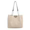 Beige large capacity tote bag with fashion metal chain strap and sleek contrast trim - No Pendant / Licorice Green