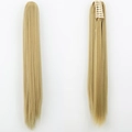 Golden long straight ponytail extension with high-quality synthetic hair and claw clip - 22-Light Blonde