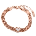 Rose gold multi-strand heart bracelet with mother of pearl inlay and lobster clasp - Rose Gold
